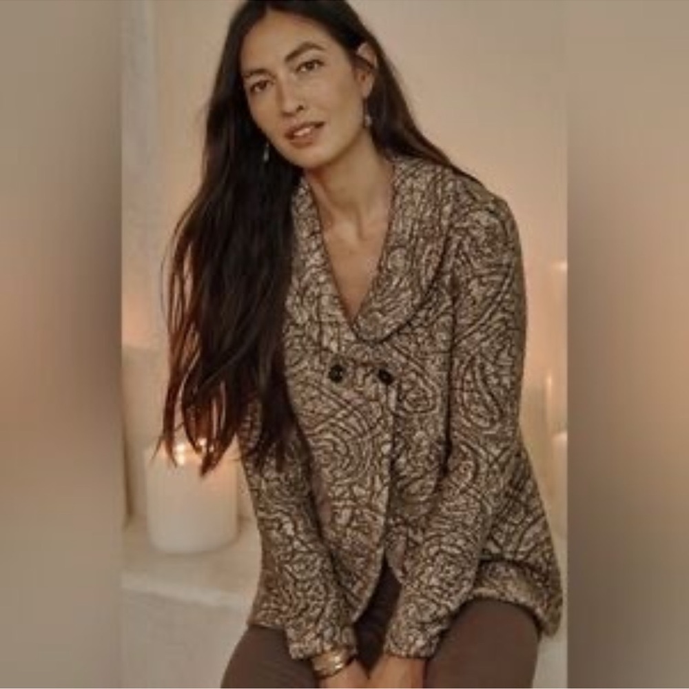 J.Jill Women's XL Mocha Textured Paisley Pure Jill Curved Front Printed Cardigan
